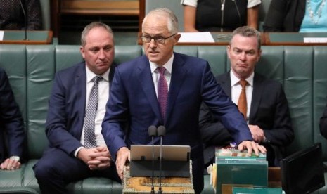  PM Australia, Malcolm Turnbull berbicara di parlemen soal temuan komisi khusus tentang pelecehan seksual pada anak-anak.