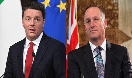 PM Itali Matteo Renzi (kiri) dan PM Selandia Baru John Key.