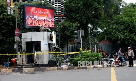 Kondisi Pos Polisi Sarinah tempat ledakan bom pada Kamis (14/1).  (Republika/Wihdan)