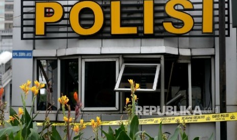 Pos Polisi Sarinah tempat ledakan bom pada Kamis (14/1).  (Republika/Wihdan)