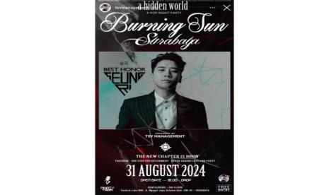 Poster Burning Sun Surabaya yang diduga mencatut nama Seungri. Seungri membantah kehadirannya dan menyatakan akan mengambil tindakan hukum.