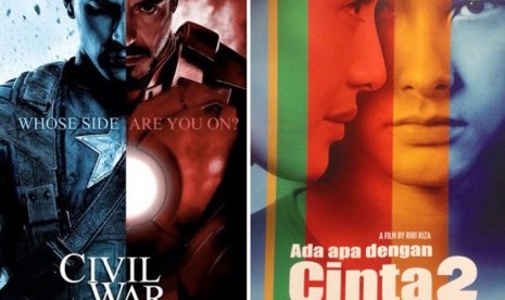 Poster film Captain America: Civil War dan Ada Apa dengan Cinta 2