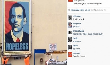 Poster Perdana Menteri Tony Abbott yang dibuat Michael Agzarian