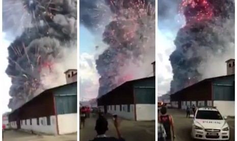 Potongan gambar video amatir kebakaran gudang petasan di Kosambi, Kabupaten Tangerang