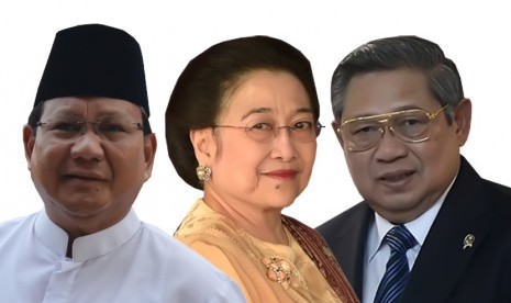 Prabowo (kiri), Megawati Soekarnoputri (tengah) dan Susilo Bambang Yudhoyono (kanan).