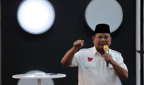 Prabowo Subianto dalam debat capres III di Jakarta, Ahad (22/6)