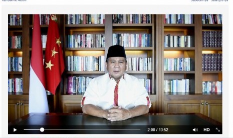 Prabowo Subianto dalam video yang diunggah di akun Facebook-nya