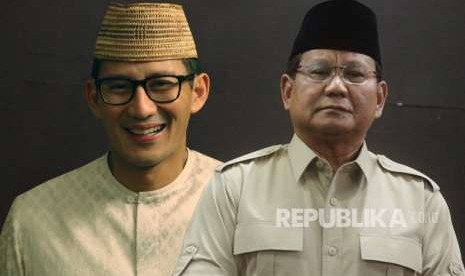 Presidential candidate number 02 Prabowo Subianto and his running mate Sandiaga Uno (left)