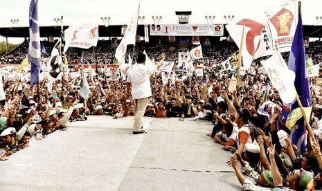 Prabowo Subianto ketika berkampanye di Makassar, Selasa (19/6).