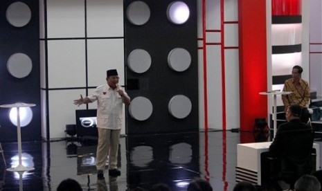 Prabowo Subianto saat debat dengan Joko Widodo (Jokowi)