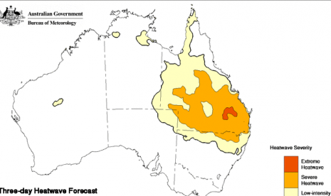 Prakiraan situasi gelombang panas di Australia selama tiga hari mulai Jumat 2 Desember 2016.