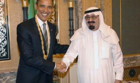 Presiden Amerika Barrack obama dan Raja Arab Saudi Abdullah Bin Abdul Aziz