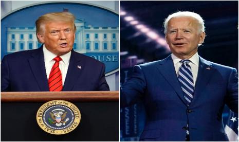 Presiden Amerika Serikat, Donald Trump (kiri) dan calon presiden Amerika Serikat dari partai Demokrat, Joe Biden (kanan). Facebook mengungkap Rusia targetkan kelompok progresif dan sayap kiri AS dan Inggris. Ilustrasi.