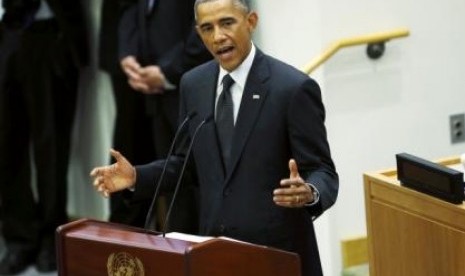 Presiden AS Barrack Obama saat berbicara tentang wabah ebola di New York (26/9).