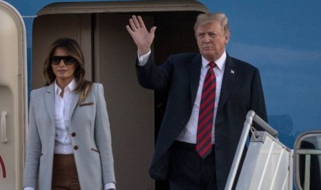 Presiden AS, Donald Trump tiba di Helsinki, Finlandia, Senin (16/7). Kedatangan Trum untuk pertemuan dengan Presiden Rusia, Vladimir Putin.