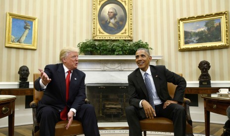 Presiden Barack Obama bertemu dengan presiden terpilih Donald Trump di Gedung Putih, Jumat (11/11).