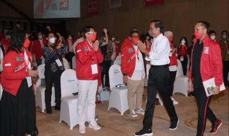 Presiden Joko Widodo (Jokowi) menghadiri puncak perayaan Hari Ulang Tahun (HUT) ke-8 Partai Solidaritas Indonesia (PSI).