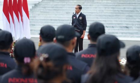 Presiden RI Joko Widodo saat melepas kontingen Indonesia ke Asian Games 2022 Hangzou, Cina.