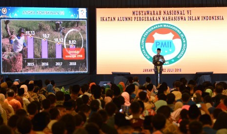 President Joko Widodo delivers his speech while opening the Fourth National Meeting of the Indonesian Muslim Student Movement Association (IKA PMII) in Jakarta on Friday.