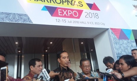 Presiden Joko Widodo menghadiri perayaan hari koperasi nasional ke -71 di ICE, Tangerang, Kamis (12/7).