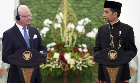 Presiden Joko Widodo saat menerima kunjungan kenegaraan Raja dan Ratu Swedia di Istana Bogor, hari ini.