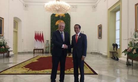 Presiden Jokowi menerima kunjungan kenegaraan Perdana Menteri Australia Scott Morrison di Istana Kepresidenan Bogor, Jawa Barat, Jumat (30/8). 