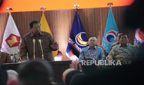 Presiden ke-6 RI Susilo Bambang Yudyohono (SBY) di Padepokan Garuda Yaksa, Hambalang, Kabupaten Bogor, Jawa Barat, Jumat (14/2/2025).