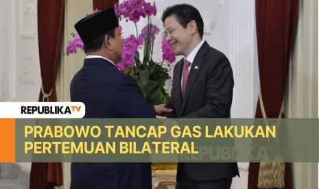 Presiden Prabowo Subianto melakukan pertemuan bilateral dengan PM Singapura Lawrence Wong di Istana Merdeka, Jakarta, Ahad (20/10/2024). Presiden Prabowo melakukan pertemuan bilateral dengan tamu negara yang menghadiri pelantikan Prabowo dan Gibran Rakabuming Raka menjadi presiden dan wakil presiden masa bakti 2024-2029.