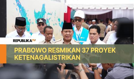 Presiden Prabowo Subianto memberikan sambutan pada peresmian 37 proyek ketenagalistrikan di 18 provinsi di PLTA Jatigede, Kabupaten Sumedang, Jawa Barat, Senin (20/1/2025). 