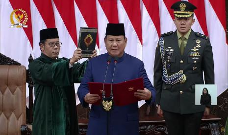 Presiden Prabowo Subianto saat berpidato.