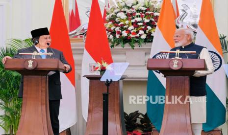 Presiden RI Prabowo Subianto bersama Perdana Menteri India Narendra Modi.