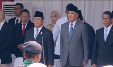 Presiden RI sekaligus Menhan periode 2019-2024 Prabowo Subianto dan Menhan RI periode 2024-2029 Sjafrie Sjamsoeddin.