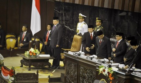 Presiden RI Susilo Bambang Yudhoyono menyampaikan pidato kenegaraan dalam sidang bersama DPR - DPD RI di Gedung Nusantara, Kompleks Parlemen Senayan, Jakarta, Jumat (15/8). 