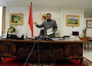 Presiden Susilo Bambang Yudhoyono (SBY), Jumat (9/9) petang, memberikan keterangan pers terkait ulang tahunnya di ruang kerjanya.