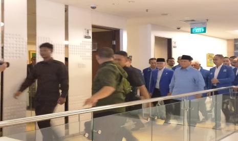 Presiden Terpilih Prabowo Subianto menghadiri acara bimtek anggota DPRD PAN di Hotel JS Luwansa, Jakarta Selatan, Kamis (9/5/2024).