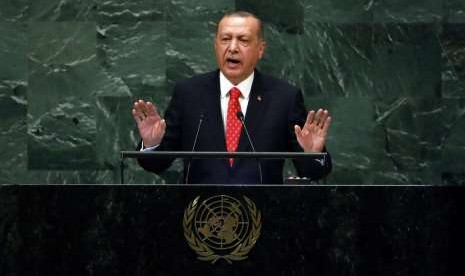 Presiden Turki Recep Tayyip Erdogan dalam Majelis Umum PBB, Selasa (25/9).