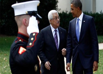 Presiden Palestina Mahmoud Abbad diterima Presiden Barack Obama