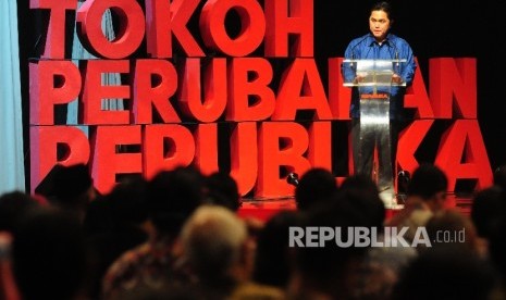 President Director of Republika, Erick Thohir, gives speech in the ceremony 'Figure of Change Republika 2015' di Djakarta Theater, Jakarta, on Monday (21/3). 