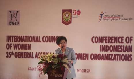 President of International Council of Women Kim Jung Sook delivers her speech at General Assembly of the 35th International Council of Woman (ICW) in Yogyakarta, Thursday (Sept 13).