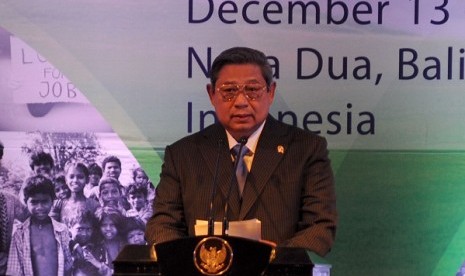 President Susilo Bambang Yudhoyono delivers his message at the Post-2015 Development Agenda in the regional meeting and stakeholder consultation in Bali on Thursday.  