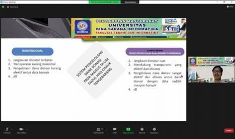 Prodi Sistem Informasi memberikan suatu penyuluhan atas pentingnya sistem pengolahan dana donator. Kegiatan ini terkemas dalam bentuk pengabdian masyarakat.