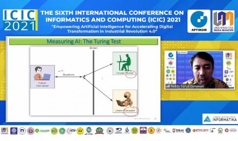 Prof. DR. Teddy Surya Gunawan yang merupakan salah satu pemateri dari Internasional Islamic University Malaysia, menjelaskan  mengenai “Memberdayakan Kecerdasan Buatan untuk Percepatan Transformasi Digital di Revolusi Industri 4.0”.