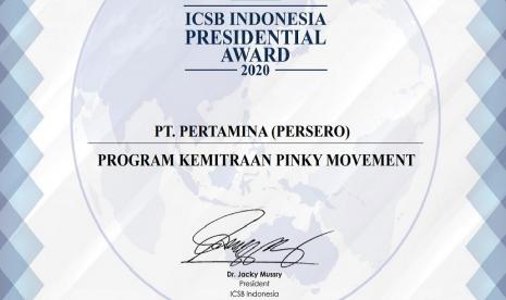 Program kemitraan Pinky Movement Pertamina berhasil meraih penghargaan dari ICSB (International Council for Small Business) Indonesia dalam agenda ICSB Indonesia Presidential Award 2020. Penghargaan diterima langsung oleh VP CSR & SMEPP PT Pertamina (Persero), Arya Dwi Paramita pada Kamis, (6/8). 