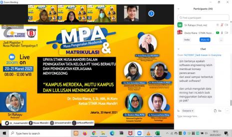 Program Studi Ilmu Komputer (S2) STMIK  Nusa Mandiri menggelar matrikulasi untuk  menyambut para mahasiswa baru tahun akademik genap 2020-2021.