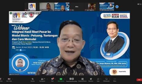 Program studi (prodi) Bisnis Digital Universitas Nusa Mandiri (UNM) sukses gelar webinar yang mengusung tema implementasi riset asar dengan penerapannya ke bisnis model.