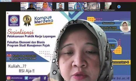 Program studi (prodi) Manajemen Pajak Universitas BSI (Bina Sarana Informatika) mengadakan sosialisasi Praktek Kerja Lapangan (PKL) tahun Akademik gasal 2022-2023, yang dilaksanakan secara daring lewat media Zoom, pada Kamis (11/8/2022). 