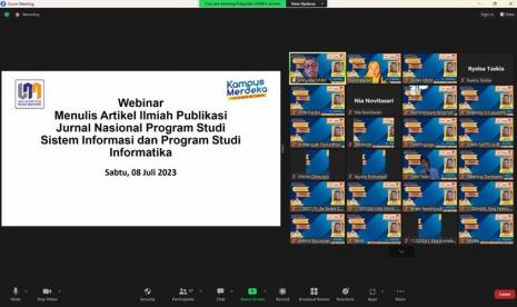 Program Studi (prodi) Sistem Informasi, Fakultas Teknologi Informasi (FTI) Kampus Digital Bisnis Universitas Nusa Mandiri (UNM) menggelar Webinar Menulis Artikel Ilmiah Publikasi Jurnal Nasional.