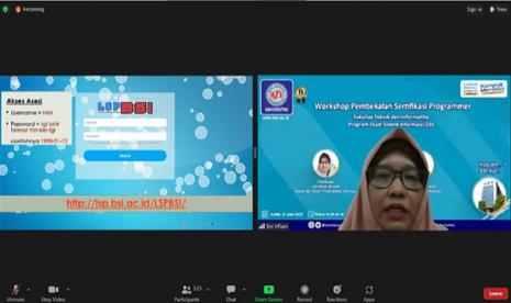 Program Studi (Prodi) Sistem Informasi Kampus Digital Kreatif Universitas BSI (Bina Sarana Informatika) sukses melaksanakan kegiatan workshop secara online, Jum’at (23/6) dengan diikuti oleh mahasiswa semester 3 Fakultas Teknik dan Informatika Universitas Bina Sarana Informatika.