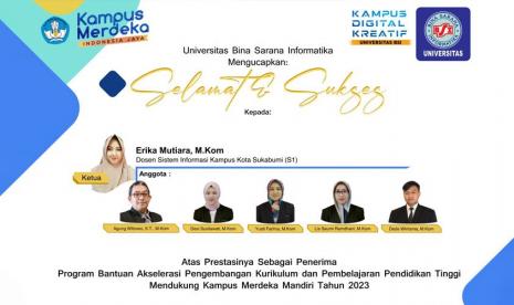 Program Studi (prodi) Sistem Informasi Universitas BSI (Bina Sarana Informatika) kampus Sukabumi berhasil Lolos Hibah Akselerasi Pengembangan Kurikulum dan Pembelajaran Pendidikan Tinggi.