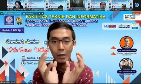 Program Studi (prodi) Universitas BSI (Bina Sarana Informatika) sukses melaksanakan webinar bertajuk Data Science Without Code yang digelar lewat zoom, pada Selasa (14/12) silam. Acara ini menghadirkan Founder Yayasan Komunitas Open Source, Arief Rama Syarif. 